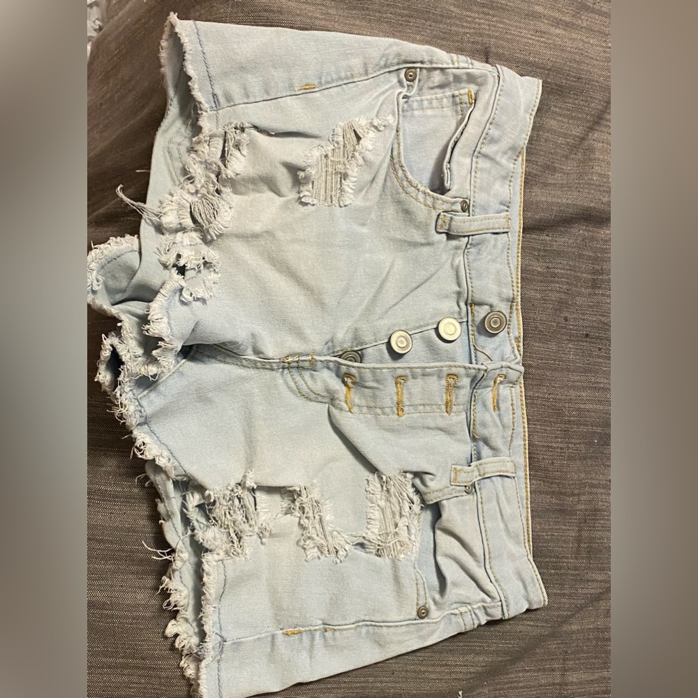 Blue jean shorts, multi button, low rise booty shorts